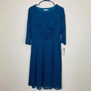 Studio One New York Teal Lace Dress 8 Style 73181JP Scoop Neck 3/4 Sleeves